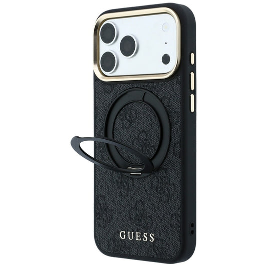 Coque MagSafe pour Apple iPhone 18 Pro Max / 17 Pro Max, Guess, Support Anneau Logo Classique, Noire