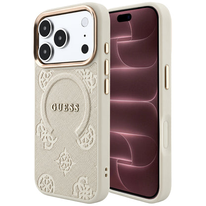 Coque MagSafe pour Apple iPhone 18 Pro Max / 17 Pro Max, Guess, Saffiano Peony Hot Stamp, Beige