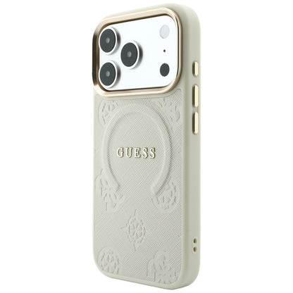Coque MagSafe pour Apple iPhone 18 Pro Max / 17 Pro Max, Guess, Saffiano Peony Hot Stamp, Beige