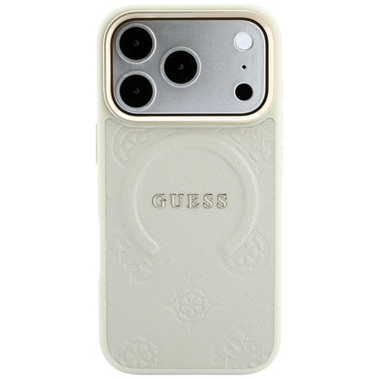 Coque MagSafe pour Apple iPhone 18 Pro Max / 17 Pro Max, Guess, Saffiano Peony Hot Stamp, Beige