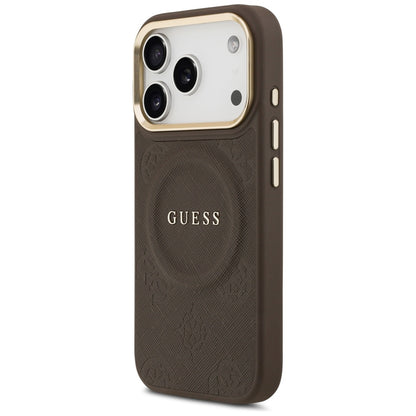 Coque MagSafe pour Apple iPhone 18 Pro Max / 17 Pro Max, Guess, Saffiano Peony Ring, marron