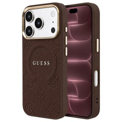 Coque MagSafe pour Apple iPhone 18 Pro Max / 17 Pro Max, Guess, Saffiano Peony Ring, marron