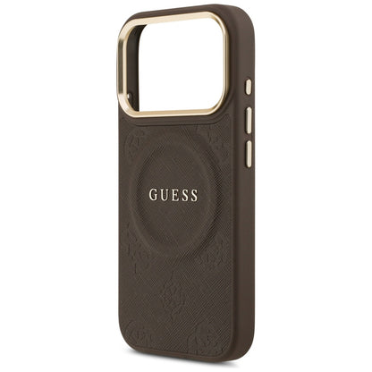 Coque MagSafe pour Apple iPhone 18 Pro Max / 17 Pro Max, Guess, Saffiano Peony Ring, marron