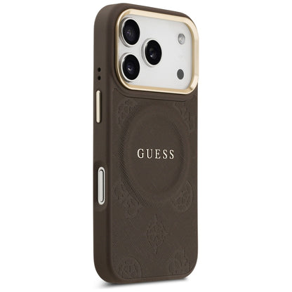 Coque MagSafe pour Apple iPhone 18 Pro Max / 17 Pro Max, Guess, Saffiano Peony Ring, marron