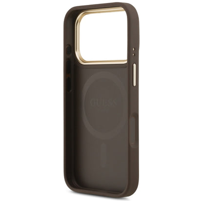 Coque MagSafe pour Apple iPhone 18 Pro Max / 17 Pro Max, Guess, Saffiano Peony Ring, marron