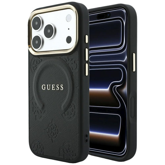 MagSafe-hoes voor Apple iPhone 18 Pro Max / 17 Pro Max, Guess, Saffiano Peony Ring, Zwart