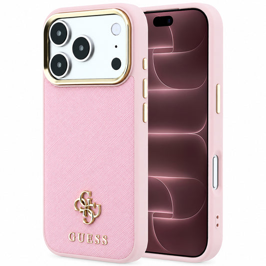 MagSafe-hoesje voor Apple iPhone 18 Pro Max / 17 Pro Max, Guess, Saffiano Small 4G Classic, Roze