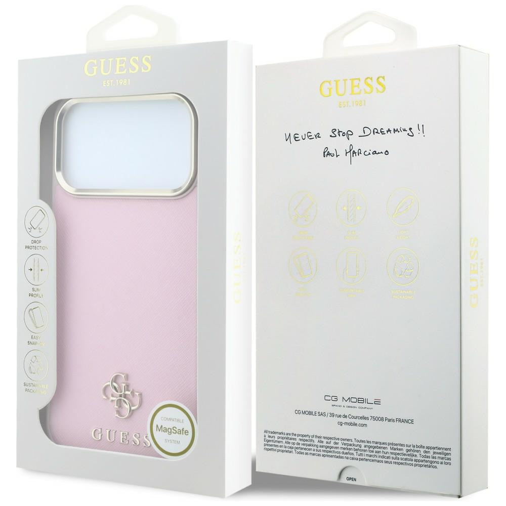 MagSafe-hoesje voor Apple iPhone 18 Pro Max / 17 Pro Max, Guess, Saffiano Small 4G Classic, Roze