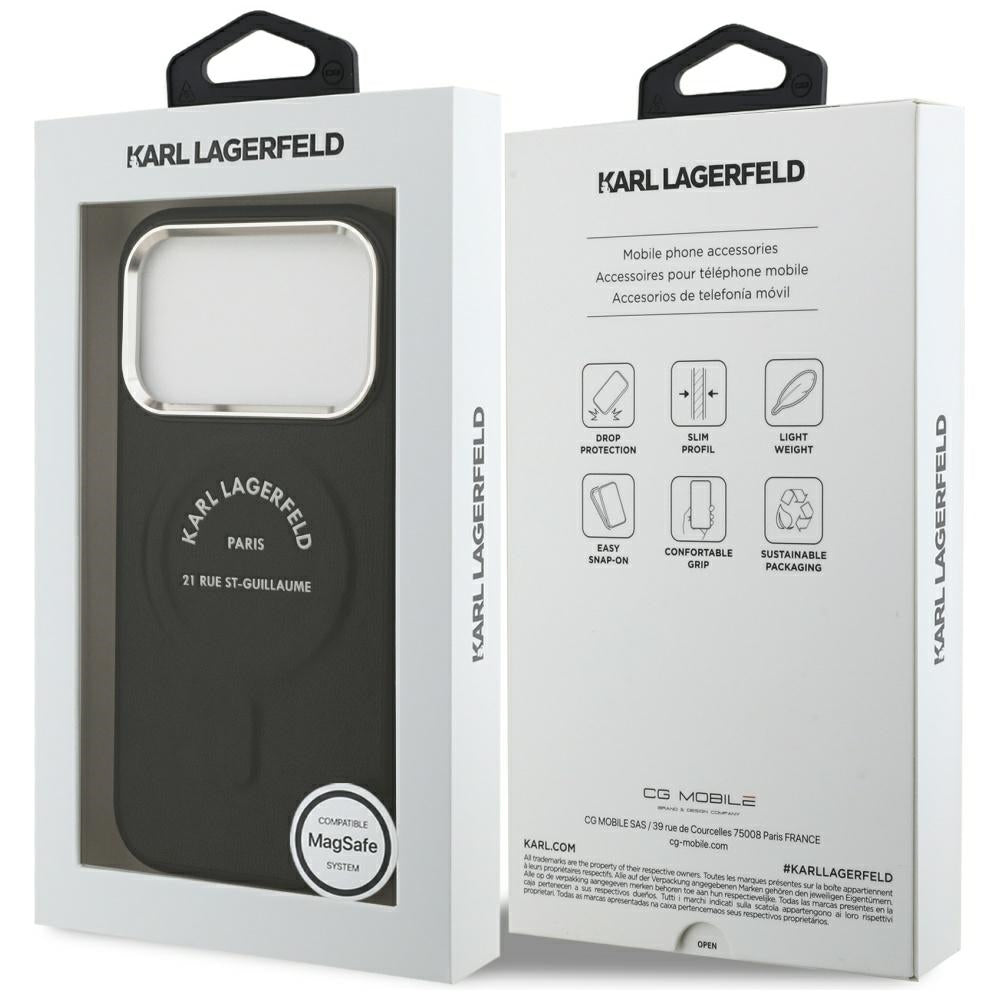 MagSafe-hoesje voor Apple iPhone 18 Pro Max / 17 Pro Max, Karl Lagerfeld, EMB. Ring Karl RSG Logo, Zwart