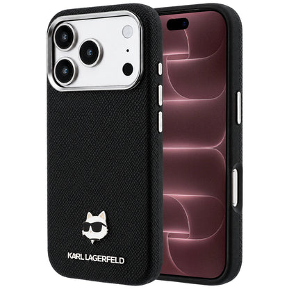 Coque MagSafe pour Apple iPhone 18 Pro Max / 17 Pro Max, Karl Lagerfeld, Grained Choupette Head Metal, noire