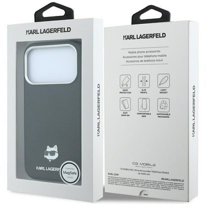 Coque MagSafe pour Apple iPhone 18 Pro Max / 17 Pro Max, Karl Lagerfeld, Grained Choupette Head Metal, noire
