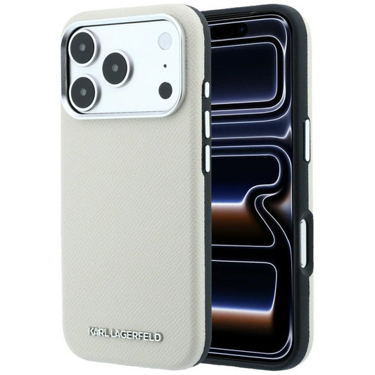 MagSafe-Hülle für Apple iPhone 18 Pro Max / 17 Pro Max, Karl Lagerfeld, geprägtes längliches Logo, Beige