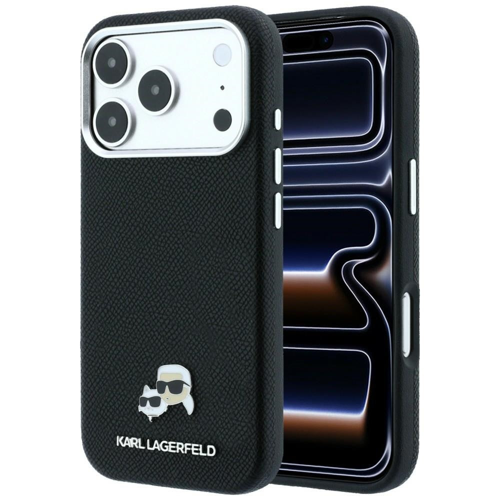 MagSafe Case for Apple iPhone 18 Pro Max / 17 Pro Max, Karl Lagerfeld, Grained KC Heads, Black