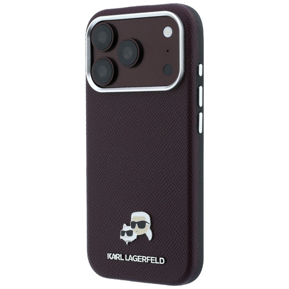 Coque MagSafe pour Apple iPhone 18 Pro Max / 17 Pro Max, Karl Lagerfeld, Grained KC Heads, Bordeaux