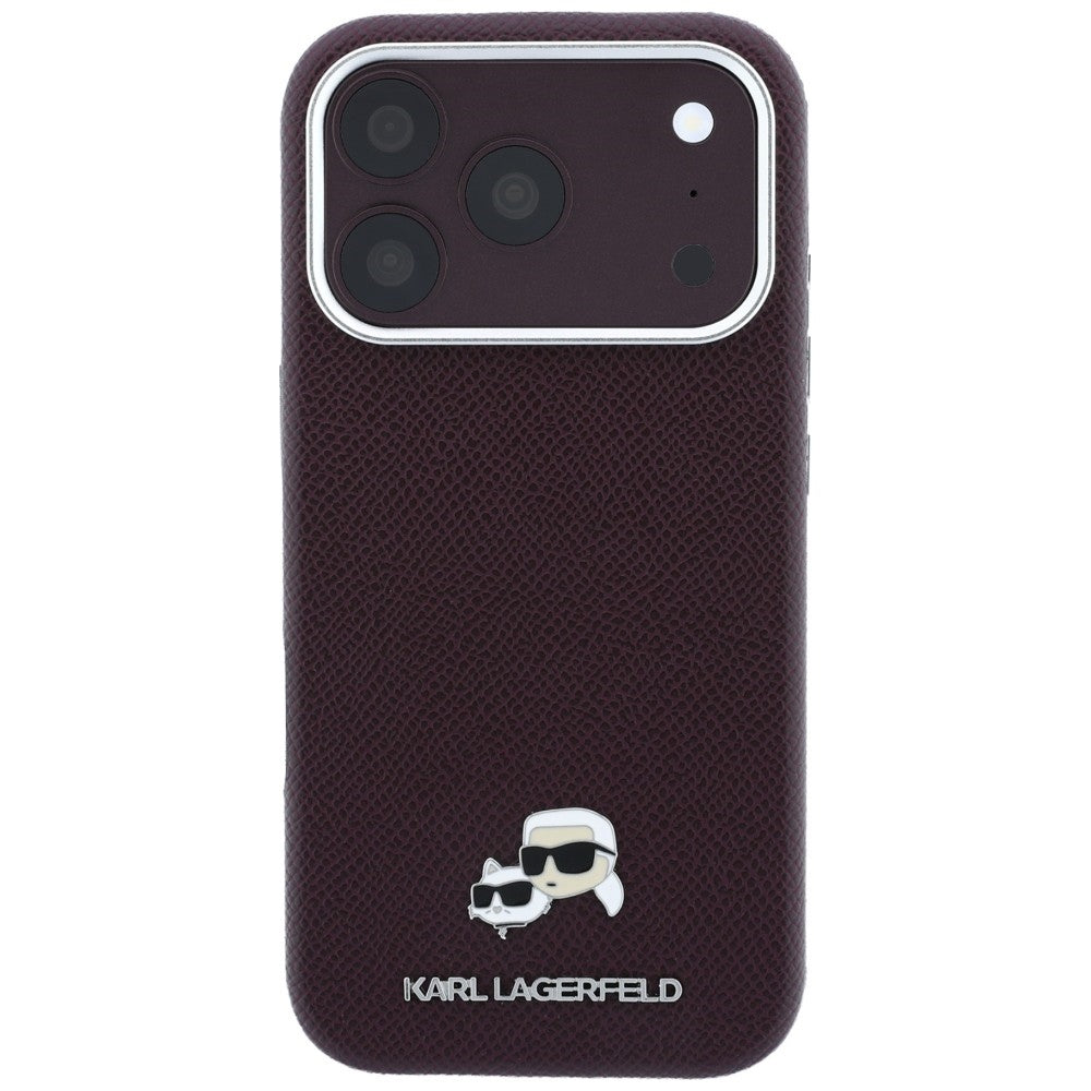 Coque MagSafe pour Apple iPhone 18 Pro Max / 17 Pro Max, Karl Lagerfeld, Grained KC Heads, Bordeaux
