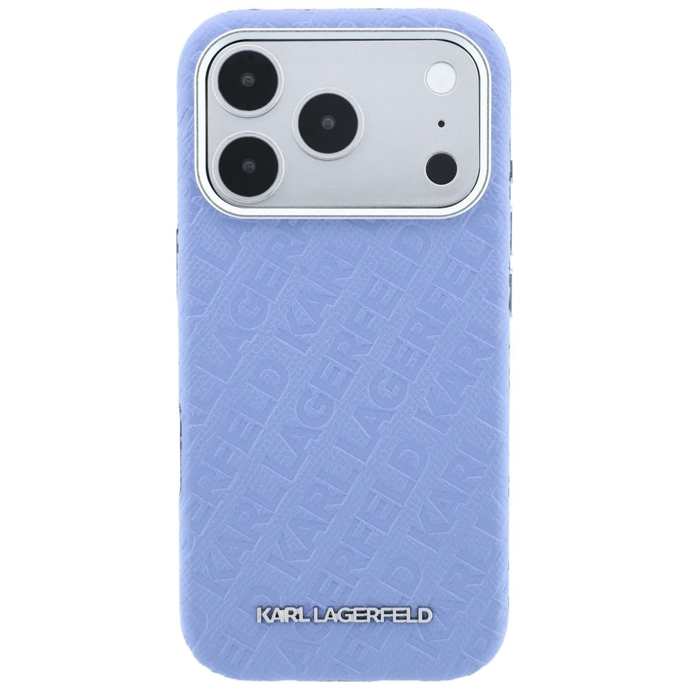 Coque MagSafe pour Apple iPhone 18 Pro Max / 17 Pro Max, Karl Lagerfeld, Logo en métal grainé, Bleu