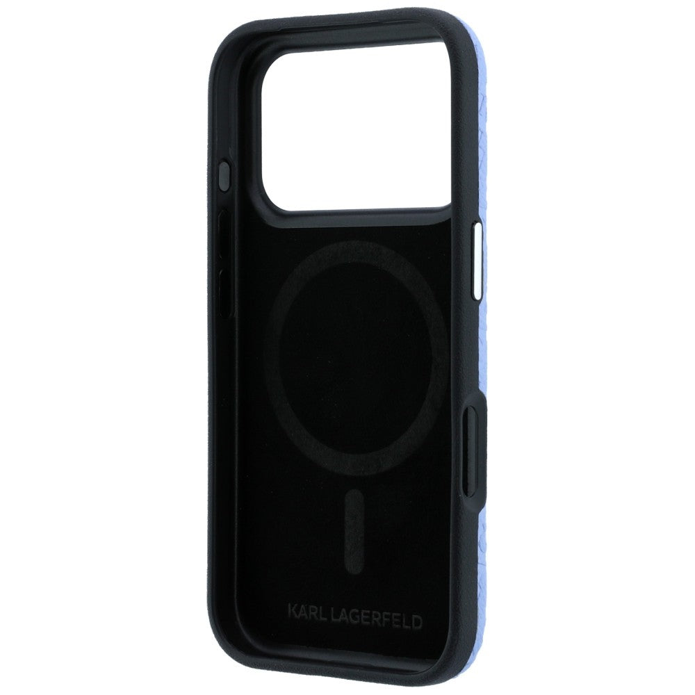 Coque MagSafe pour Apple iPhone 18 Pro Max / 17 Pro Max, Karl Lagerfeld, Logo en métal grainé, Bleu