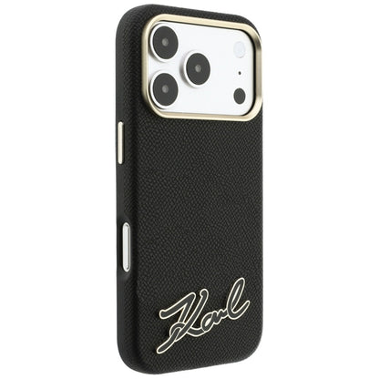 MagSafe Case for Apple iPhone 18 Pro Max / 17 Pro Max, Karl Lagerfeld, Grained Resin Sign Logo, Black