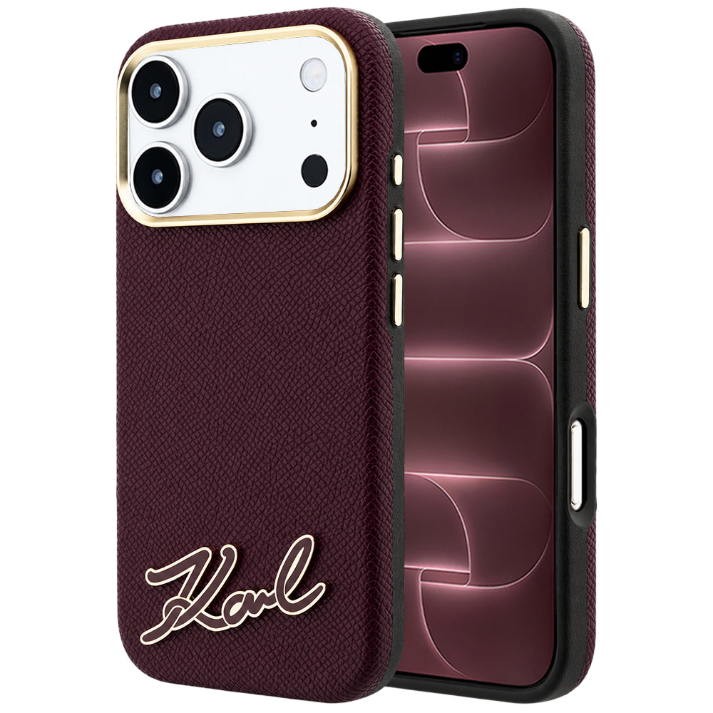 MagSafe-hoes voor Apple iPhone 18 Pro Max / 17 Pro Max, Karl Lagerfeld, Gegranuleerd Resin Sign Logo, Bordeaux