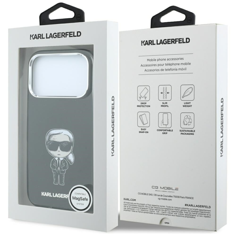 Coque MagSafe pour Apple iPhone 18 Pro Max / 17 Pro Max, Karl Lagerfeld, HC IML Ikonik Sketch Print, Noire