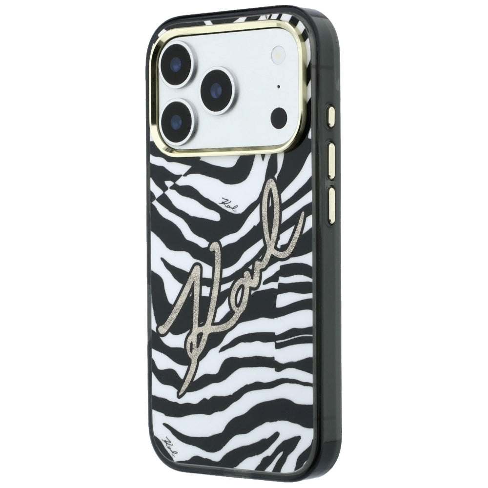 MagSafe-Hülle für Apple iPhone 18 Pro Max / 17 Pro Max, Karl Lagerfeld, HC IML Signature Zebra Glitter Gold, Schwarz