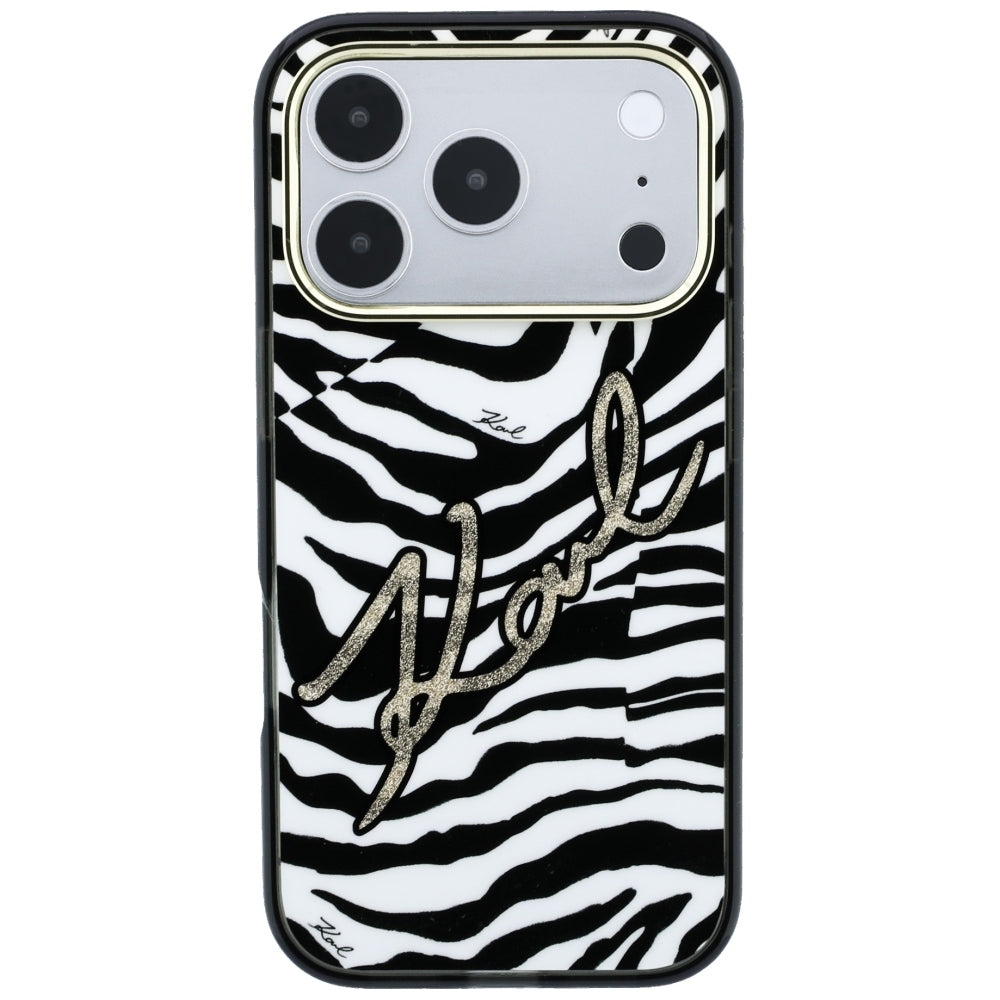 MagSafe-Hülle für Apple iPhone 18 Pro Max / 17 Pro Max, Karl Lagerfeld, HC IML Signature Zebra Glitter Gold, Schwarz