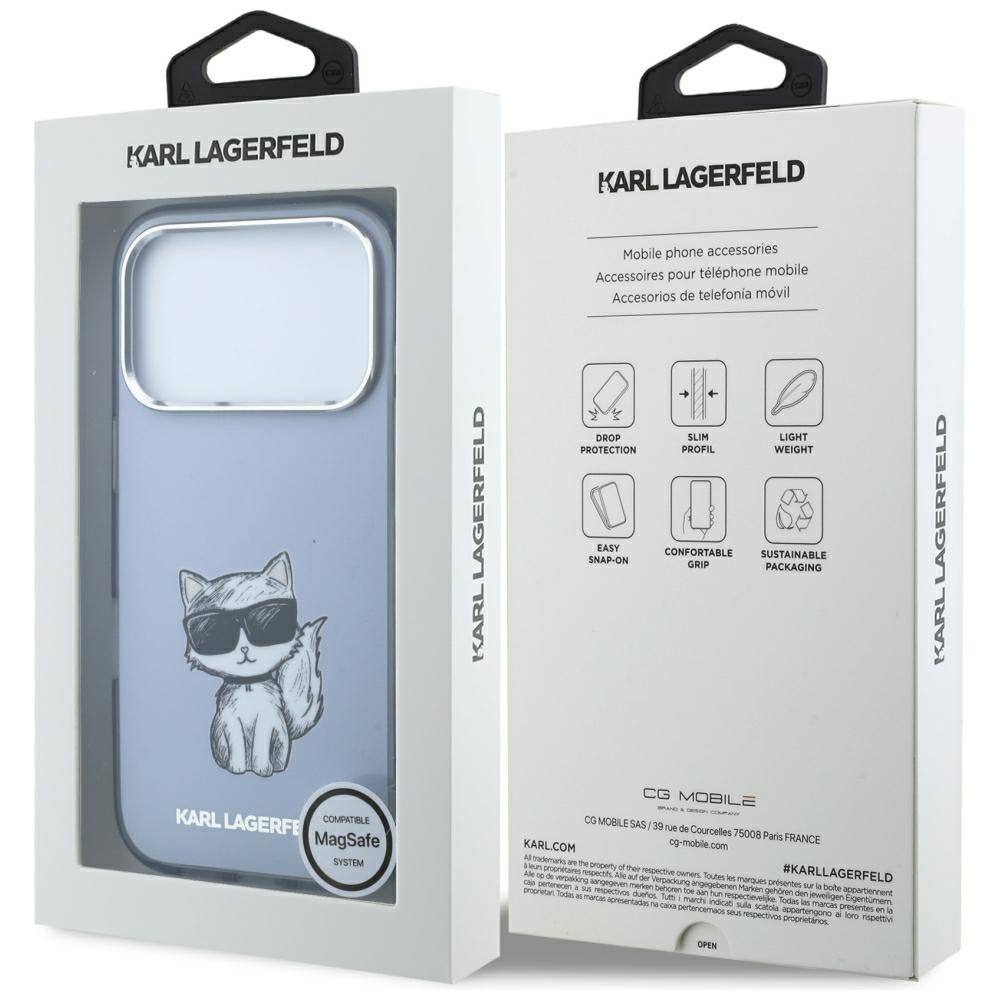 MagSafe-hoes voor Apple iPhone 18 Pro Max / 17 Pro Max, Karl Lagerfeld, IML Choupette Body Sketch Print, Blauw