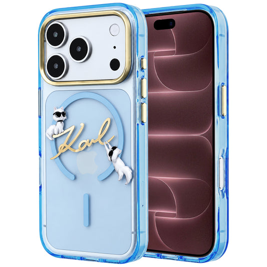 MagSafe-Hülle für Apple iPhone 18 Pro Max / 17 Pro Max, Karl Lagerfeld, IML Choupette Karl Script Logo, Blau