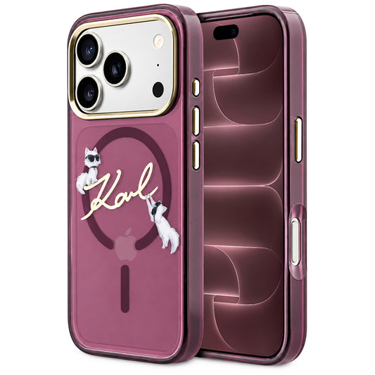 MagSafe-hoesje voor Apple iPhone 18 Pro Max / 17 Pro Max, Karl Lagerfeld, IML Choupette Karl Script Logo, Bordeaux