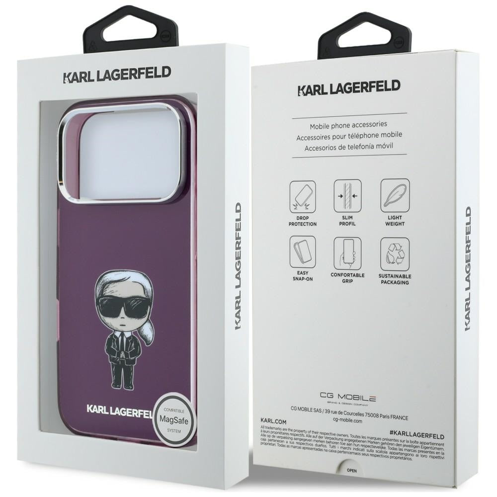 Coque MagSafe pour Apple iPhone 18 Pro Max / 17 Pro Max, Karl Lagerfeld, IML Ikonik Sketch Print, Bordeaux