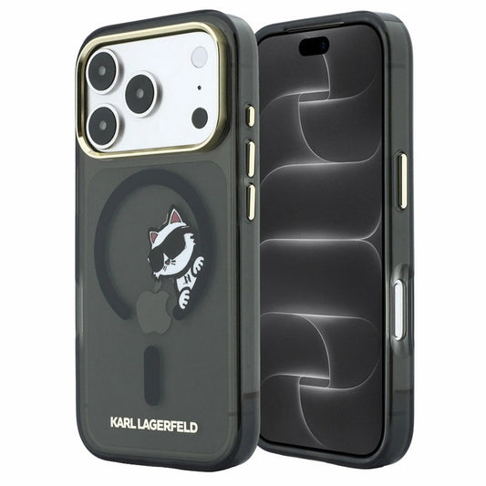 Coque MagSafe pour Apple iPhone 18 Pro Max / 17 Pro Max, Karl Lagerfeld, IML Peekaboo Print et Cadre Métallique, Noire