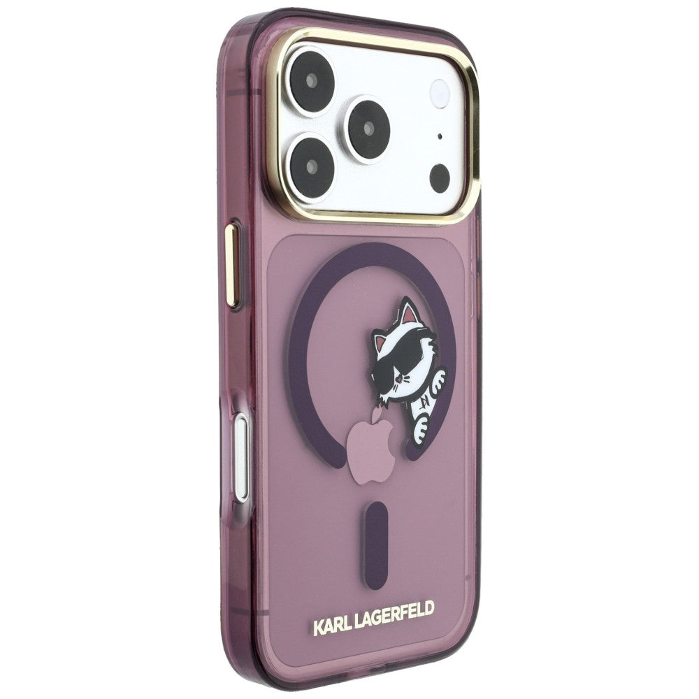 Coque MagSafe pour Apple iPhone 18 Pro Max / 17 Pro Max, Karl Lagerfeld, IML Peekaboo Print et Cadre Métallique, Bordeaux