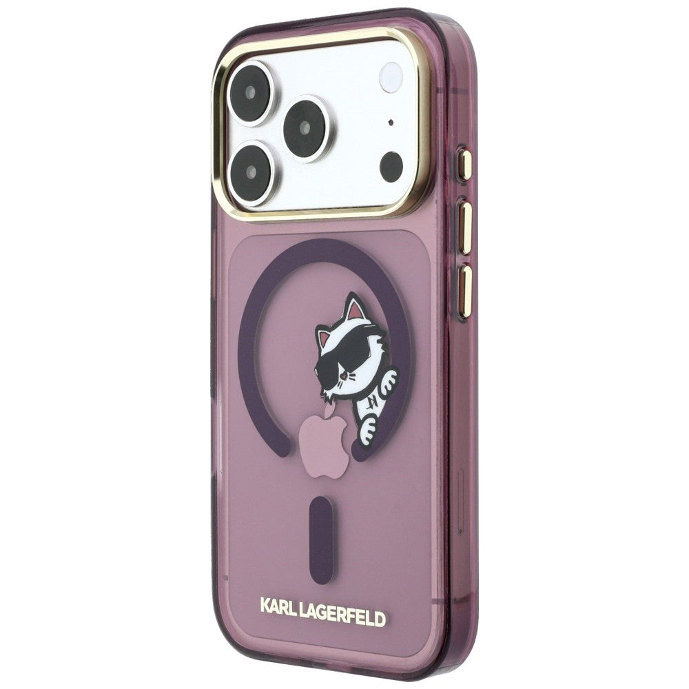 Coque MagSafe pour Apple iPhone 18 Pro Max / 17 Pro Max, Karl Lagerfeld, IML Peekaboo Print et Cadre Métallique, Bordeaux