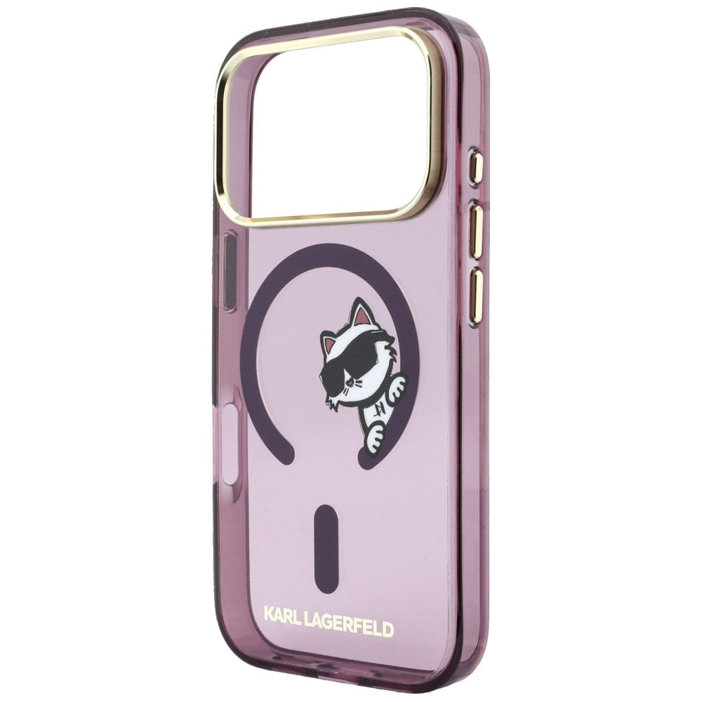 Coque MagSafe pour Apple iPhone 18 Pro Max / 17 Pro Max, Karl Lagerfeld, IML Peekaboo Print et Cadre Métallique, Bordeaux