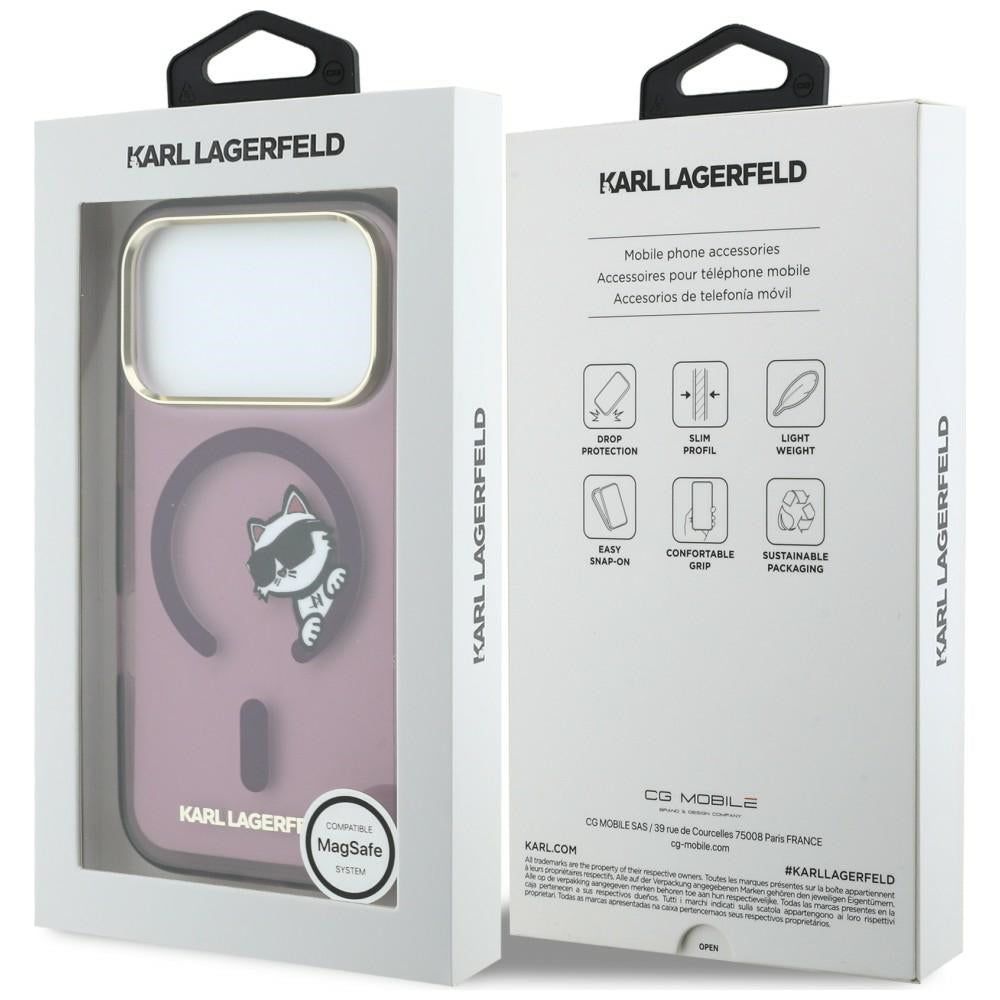 Coque MagSafe pour Apple iPhone 18 Pro Max / 17 Pro Max, Karl Lagerfeld, IML Peekaboo Print et Cadre Métallique, Bordeaux