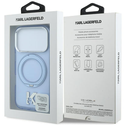 Coque MagSafe pour Apple iPhone 18 Pro Max / 17 Pro Max, Karl Lagerfeld, Support Anneau IML Kameo Métal, Bleue