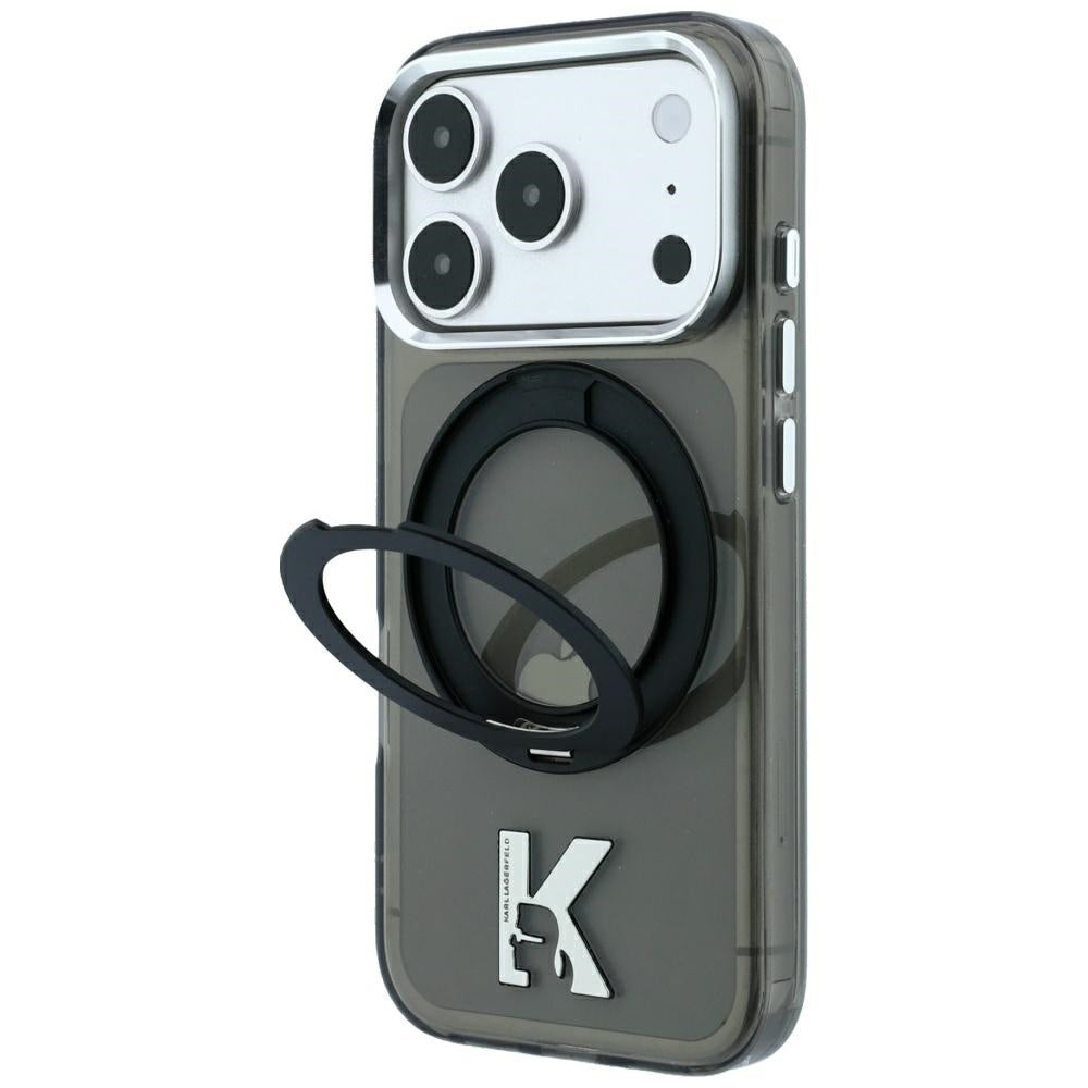 MagSafe-Hülle für Apple iPhone 18 Pro Max / 17 Pro Max, Karl Lagerfeld, IML Ring Stand Kameo Metall, Schwarz