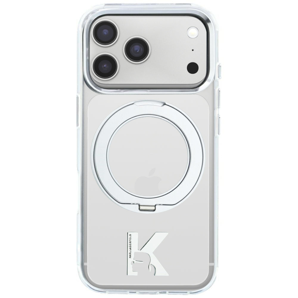 MagSafe-hoes voor Apple iPhone 18 Pro Max / 17 Pro Max, Karl Lagerfeld, IML Ring Stand Kameo Metaal, Transparant