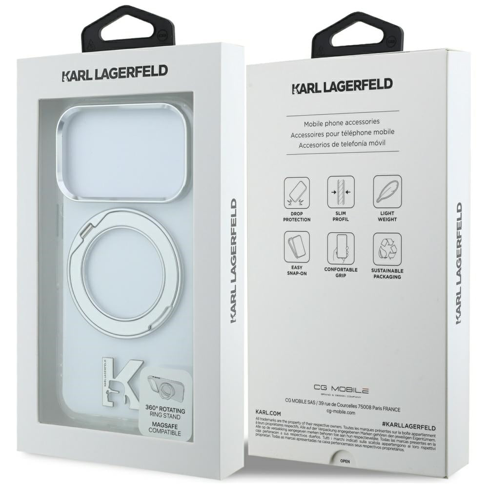 MagSafe-hoes voor Apple iPhone 18 Pro Max / 17 Pro Max, Karl Lagerfeld, IML Ring Stand Kameo Metaal, Transparant