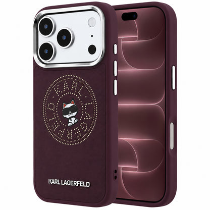 Coque MagSafe pour Apple iPhone 18 Pro Max / 17 Pro Max, Karl Lagerfeld, Point and Choupette Sketch, Bordeaux