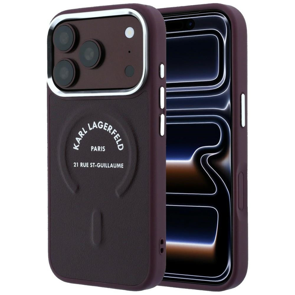 Coque MagSafe pour Apple iPhone 18 Pro Max / 17 Pro Max, Karl Lagerfeld, Anneau Logo Karl RSG, Bordeaux