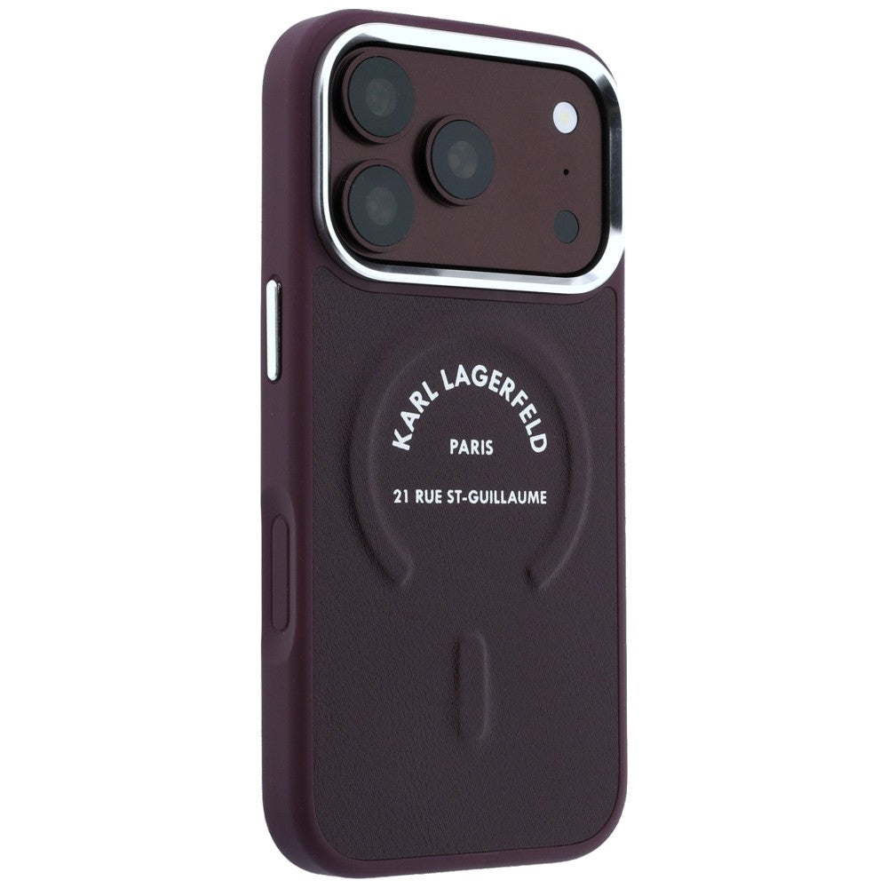 Coque MagSafe pour Apple iPhone 18 Pro Max / 17 Pro Max, Karl Lagerfeld, Anneau Logo Karl RSG, Bordeaux