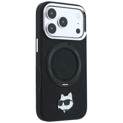 Coque MagSafe pour Apple iPhone 18 Pro Max / 17 Pro Max, Karl Lagerfeld, Ring Stand 360 Choupette Pin, noire