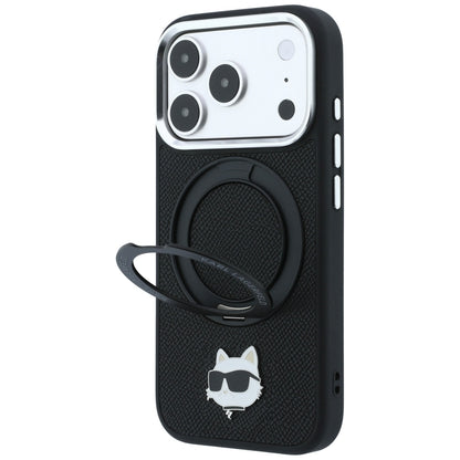 Coque MagSafe pour Apple iPhone 18 Pro Max / 17 Pro Max, Karl Lagerfeld, Ring Stand 360 Choupette Pin, noire