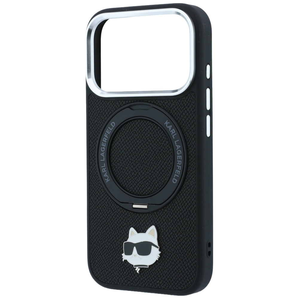 Coque MagSafe pour Apple iPhone 18 Pro Max / 17 Pro Max, Karl Lagerfeld, Ring Stand 360 Choupette Pin, noire