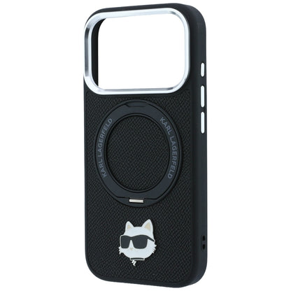 Coque MagSafe pour Apple iPhone 18 Pro Max / 17 Pro Max, Karl Lagerfeld, Ring Stand 360 Choupette Pin, noire