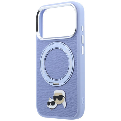 Coque MagSafe pour Apple iPhone 18 Pro Max / 17 Pro Max, Karl Lagerfeld, Support Anneau 360 Karl & Broche Choupette, Bleu