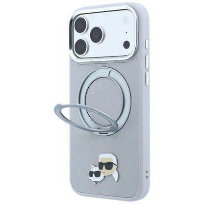 MagSafe-Hülle für Apple iPhone 18 Pro Max / 17 Pro Max, Karl Lagerfeld, Ring Stand 360 Karl & Choupette Pin, Grau