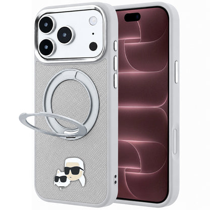 MagSafe-Hülle für Apple iPhone 18 Pro Max / 17 Pro Max, Karl Lagerfeld, Ring Stand 360 Karl & Choupette Pin, Grau