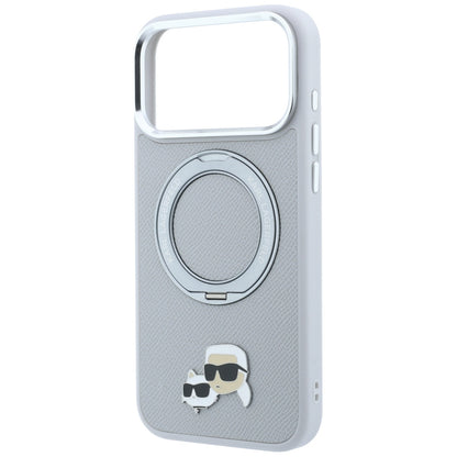 MagSafe-Hülle für Apple iPhone 18 Pro Max / 17 Pro Max, Karl Lagerfeld, Ring Stand 360 Karl & Choupette Pin, Grau